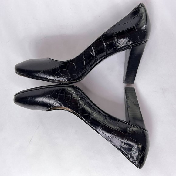 Coach Maxey Black Croc Embossed Leather Pumps Round Closed Toe Heels Size 5.5 - Picture 8 of 14